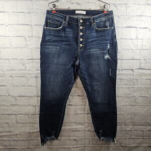 KanCan Winston High Rise Cropped Skinny Jeans Blue Denim Stretch XL Raw Hem